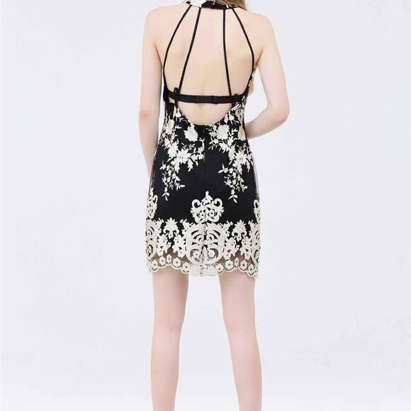 LILY DRESS, EMBROIDERED WOVEN DRESS WITH MESH HALTER HIGH NECK XS - Picture 3 of 9